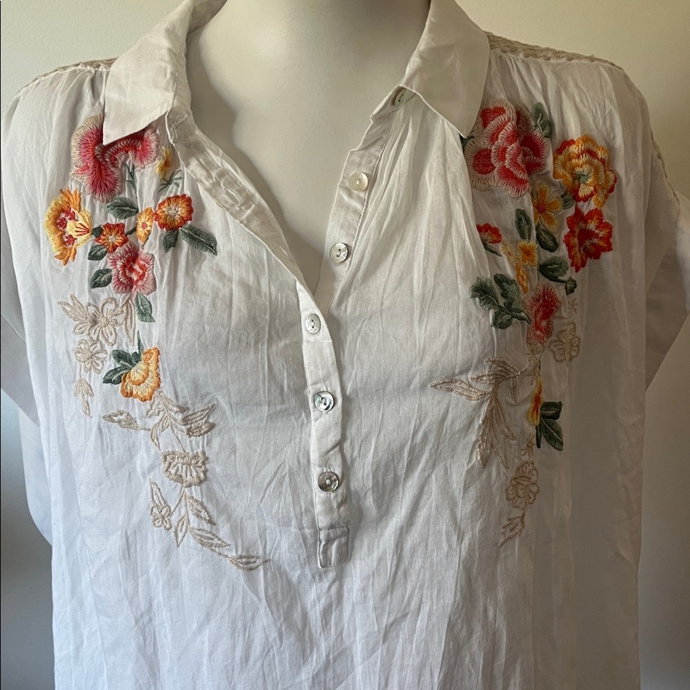 Karyn Seo Anni Cotton Embroidered Point Collar Short Sleeve Blouse - Picture 5 of 14